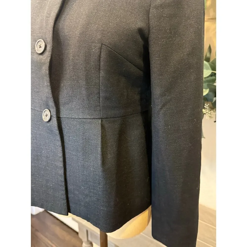 J.CREW Black Wool Silk Scallop Neck Jacket Blazer Top Women's Size 2